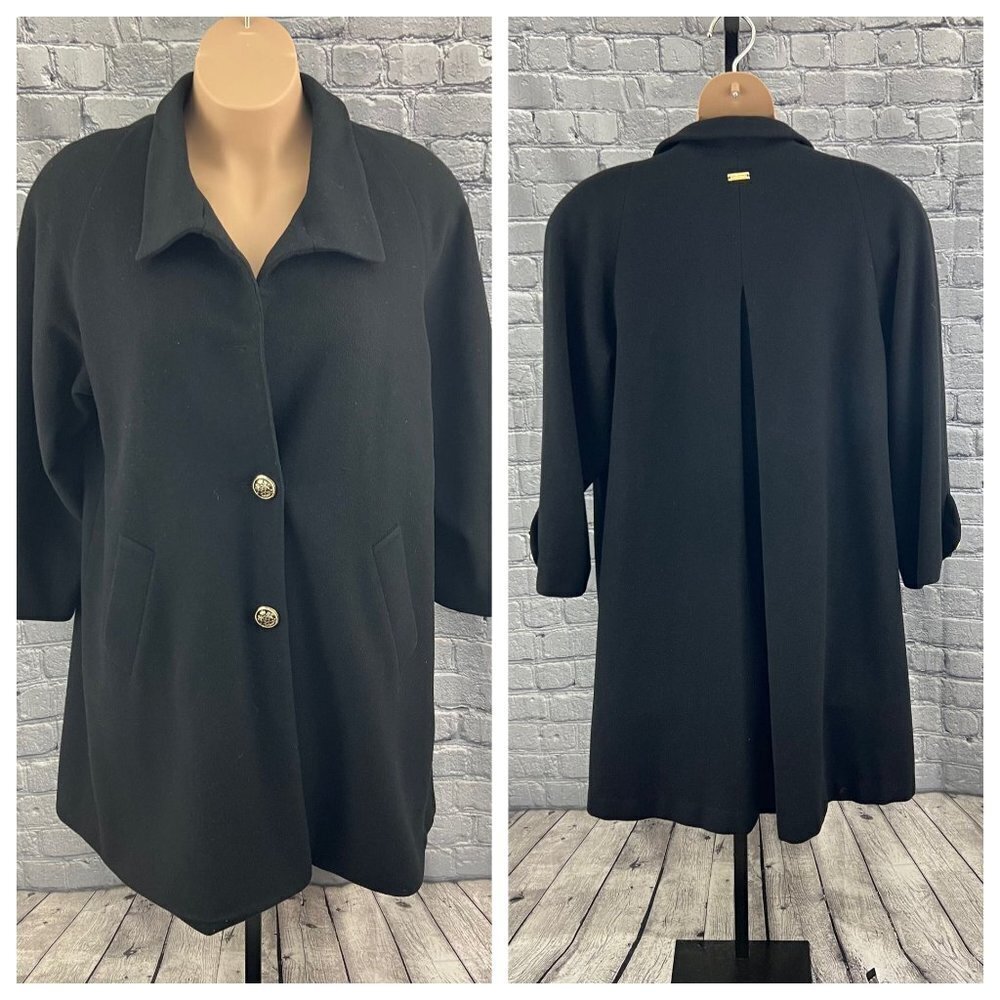 St John The Coat Collection Black Wool Swing Coat L Missing Button‎